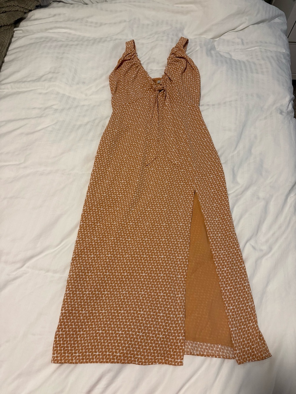 Abercrombie & Fitch Rust-Tone Printed Maxi Dress with Front Slit